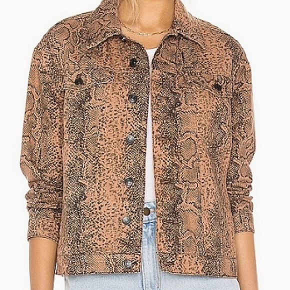 NEW🐍 Free People Snake Print Black and Brown Button Up Denim Jacket, Small - Picture 9 of 14